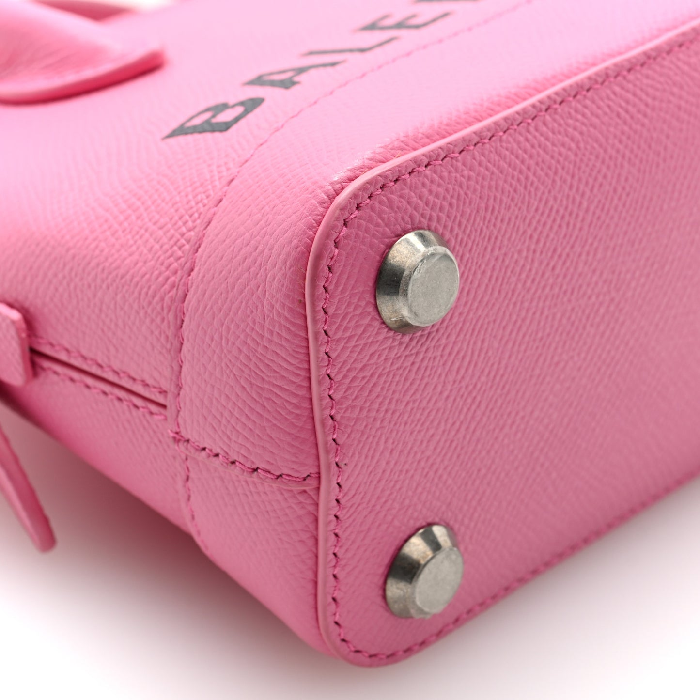Signature Grained Calfskin Logo XXS Ville Top Handle Bag Rose Bubblegum Black