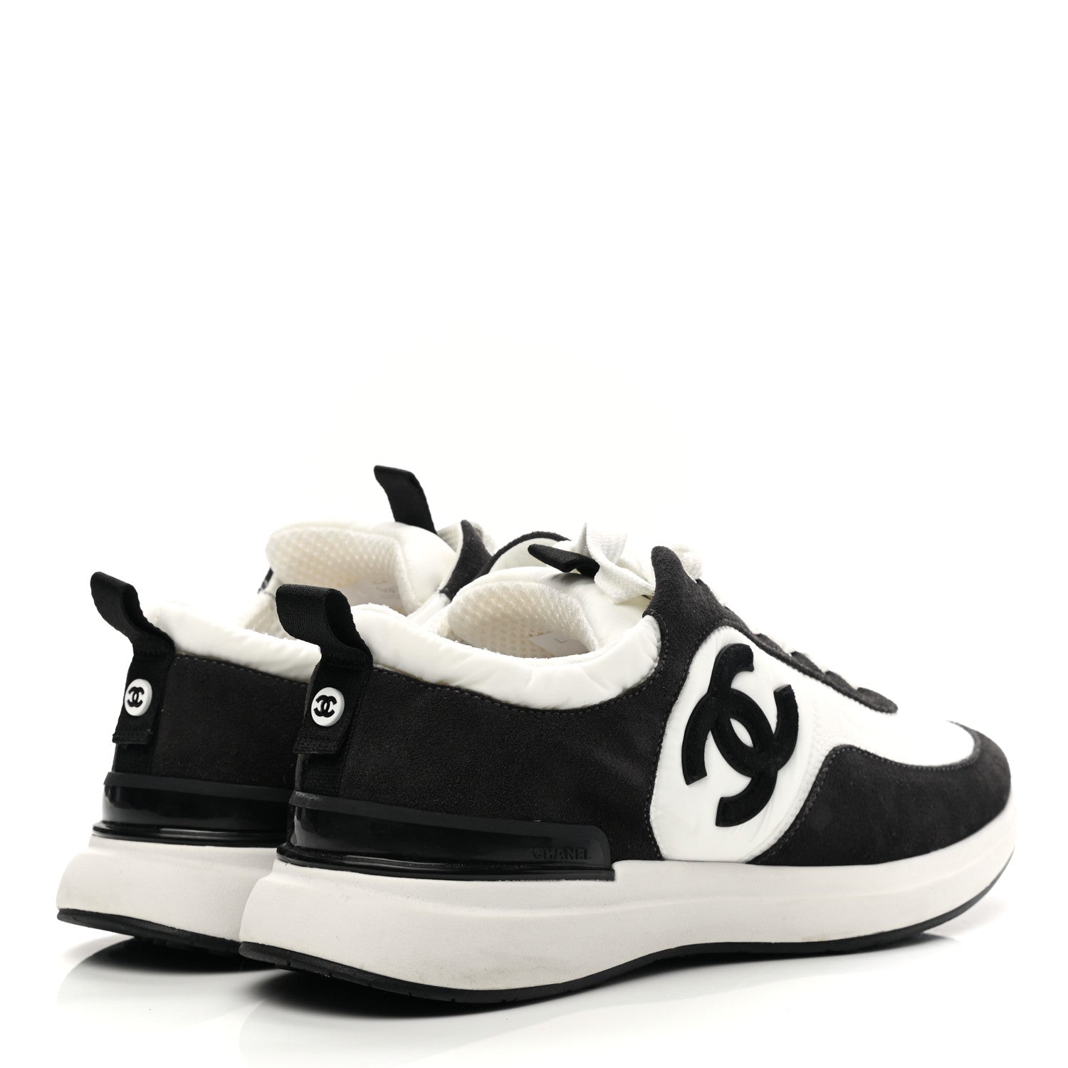 Chanel Nylon Suede Calfskin CC Sneakers 38 White Dark Grey 4 of 8
