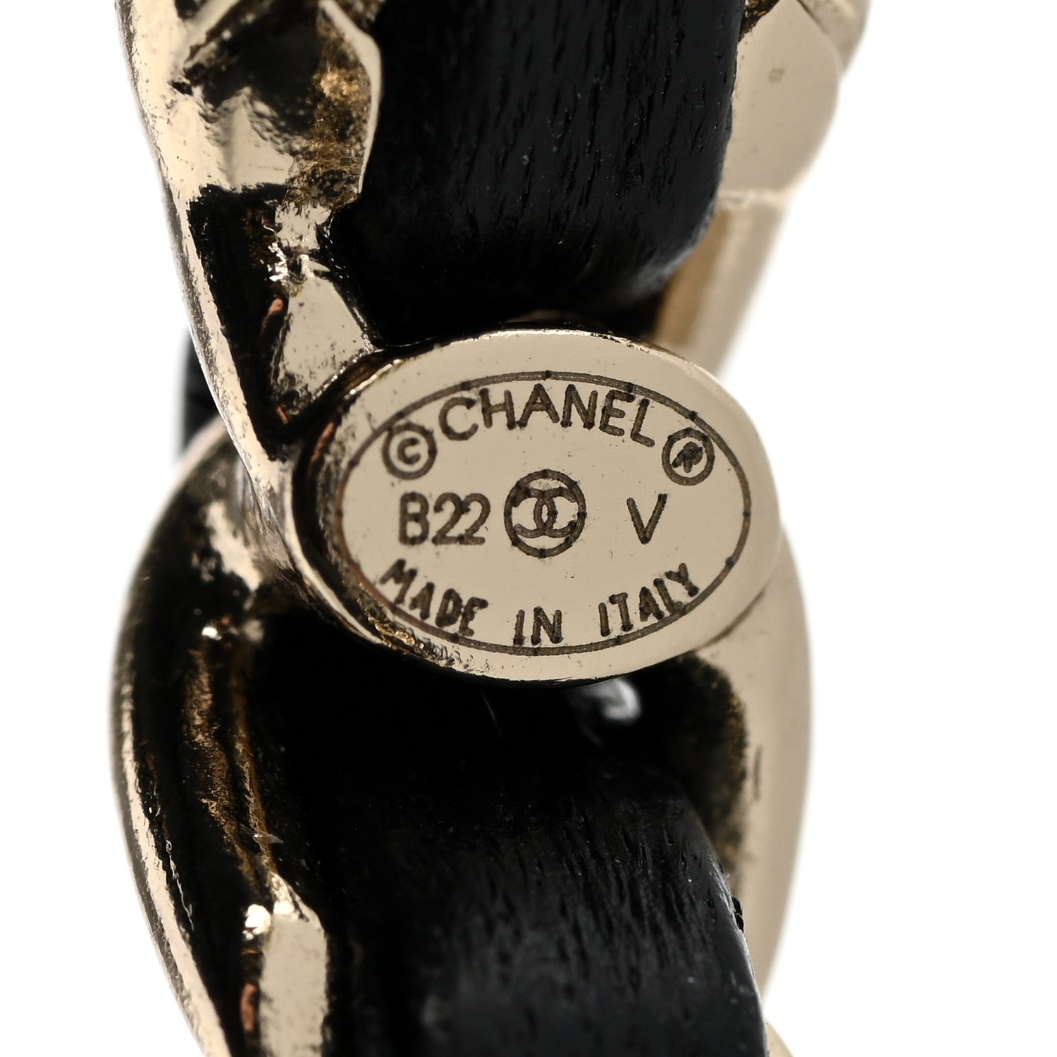 Chanel Metal Lambskin Quilted CC Turnlock Chain Hoop Earrings Gold Black 4 of 5