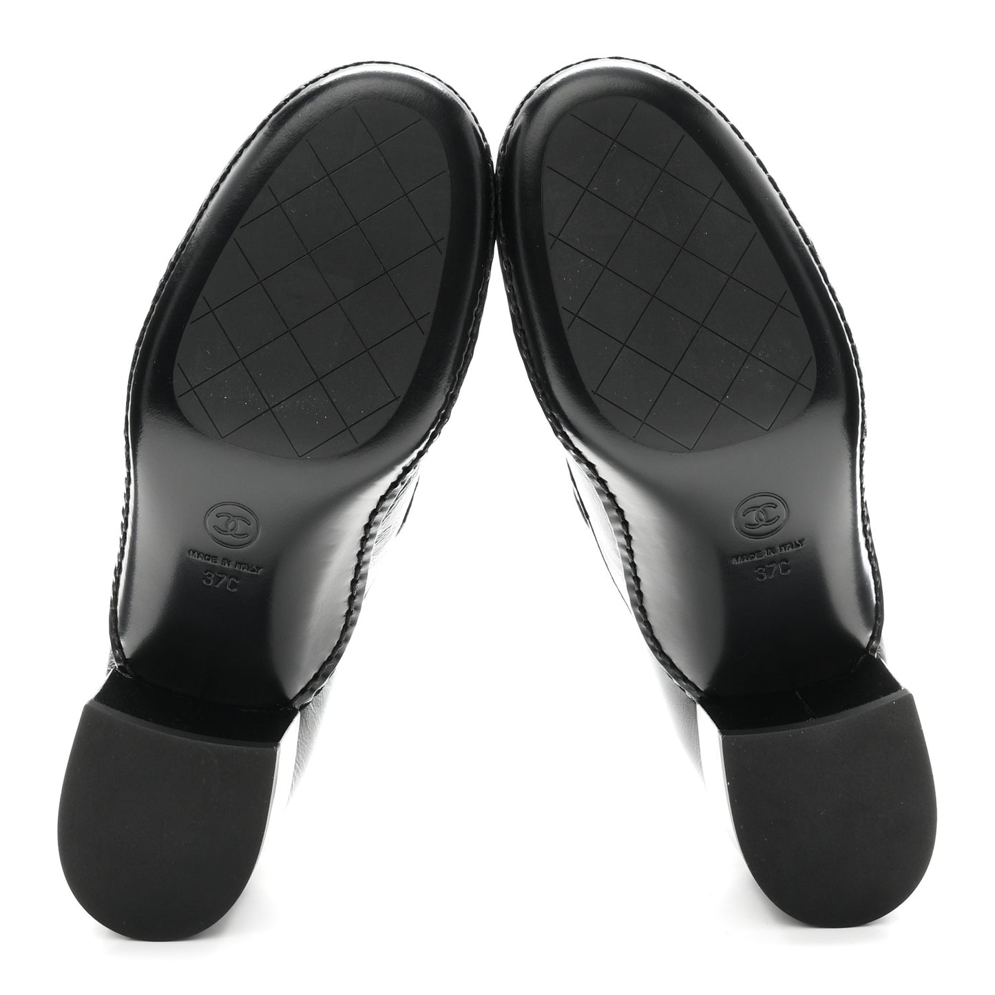 Shiny Calfskin Metal CC Loafers 37 Black
