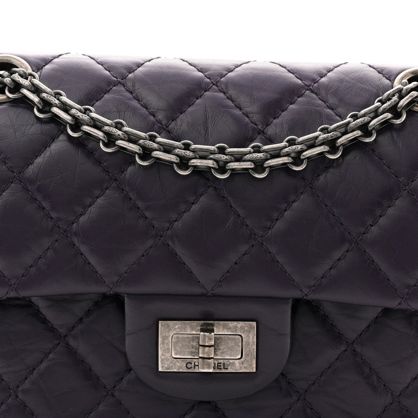 Aged Calfskin Quilted 2.55 Reissue Mini Flap Dark Purple
