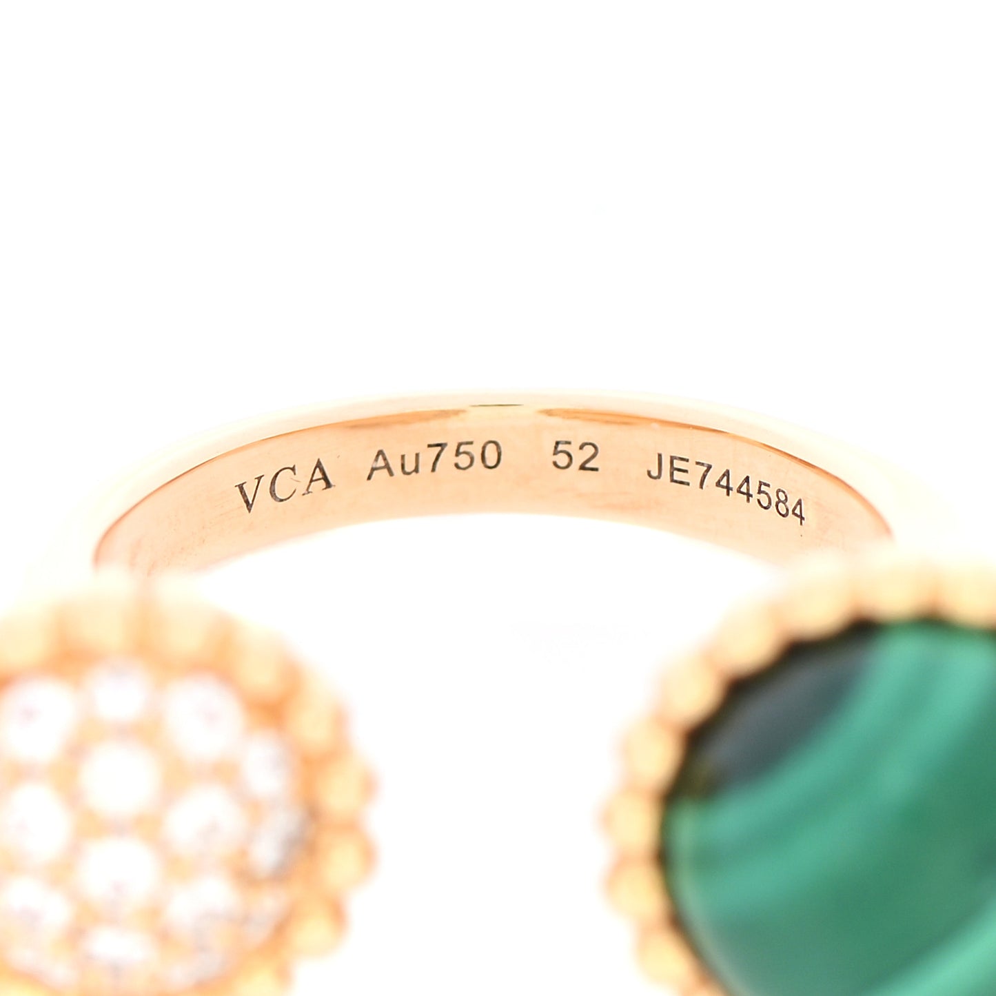 18K Yellow Gold Diamond Malachite Perlee Couleurs Between The Finger Ring 52 6