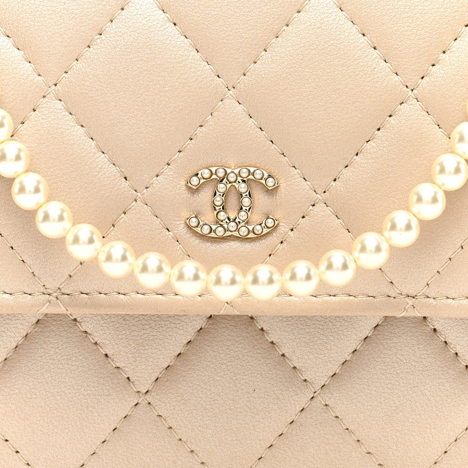 Chanel Lambskin Quilted Pearl My Shoulder Mini French Wallet On Chain WOC Light Beige 8 of 10