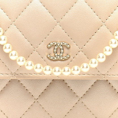 Chanel Lambskin Quilted Pearl My Shoulder Mini French Wallet On Chain WOC Light Beige 8 of 10
