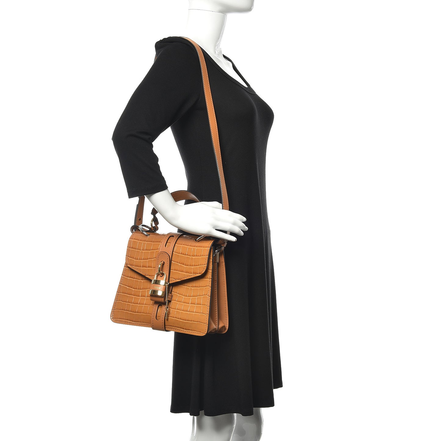Calfskin Crocodile Embossed Small Aby Day Shoulder Bag Autumnal Brown