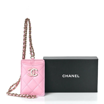 Chanel Lambskin Quilted Chanel Card Holder On Chain Pink 10 of 10