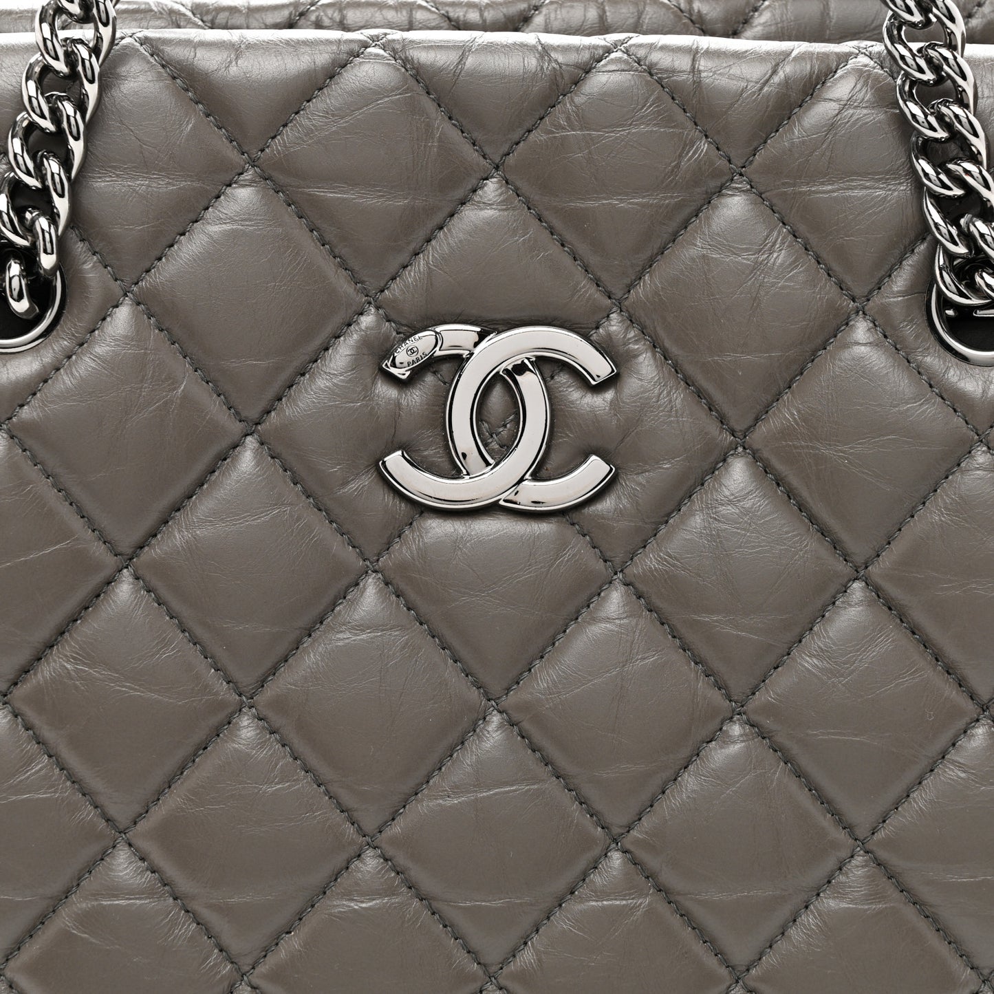 Aged Calfskin Lady Pearly Tote Grey