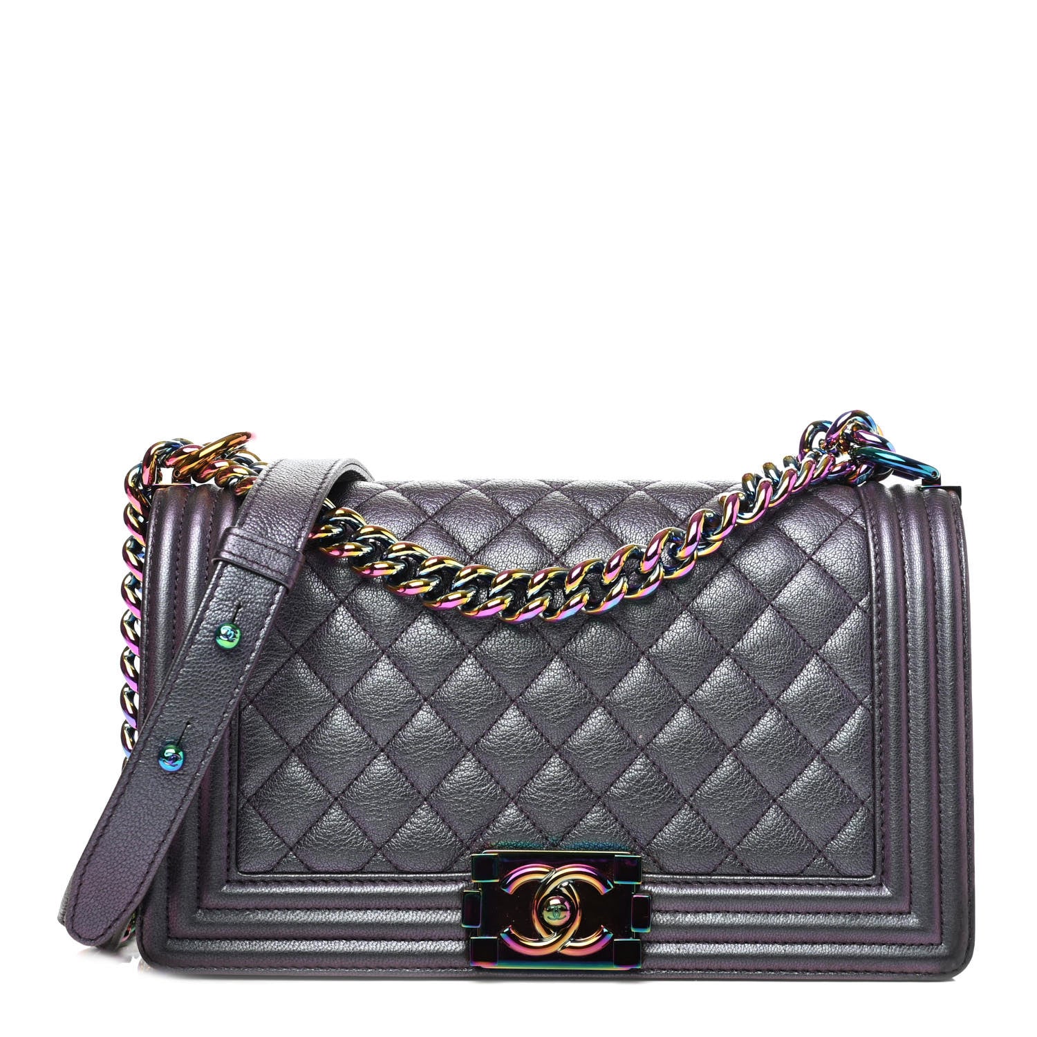 Chanel Iridescent Goatskin Quilted Medium Boy Flap Purple 1 of 4
