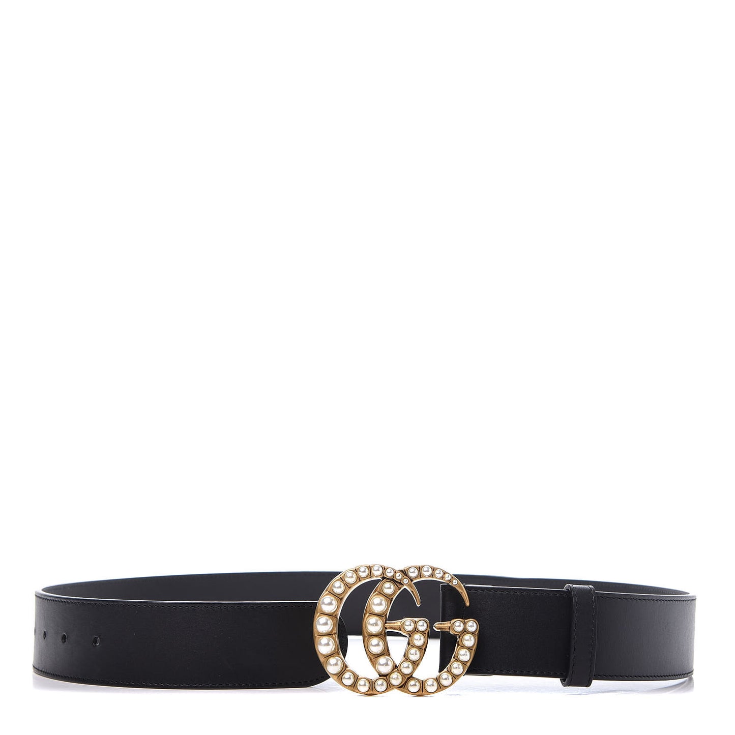 Moon Calfskin Pearl Double G 40mm Belt 75 30 Black Cream