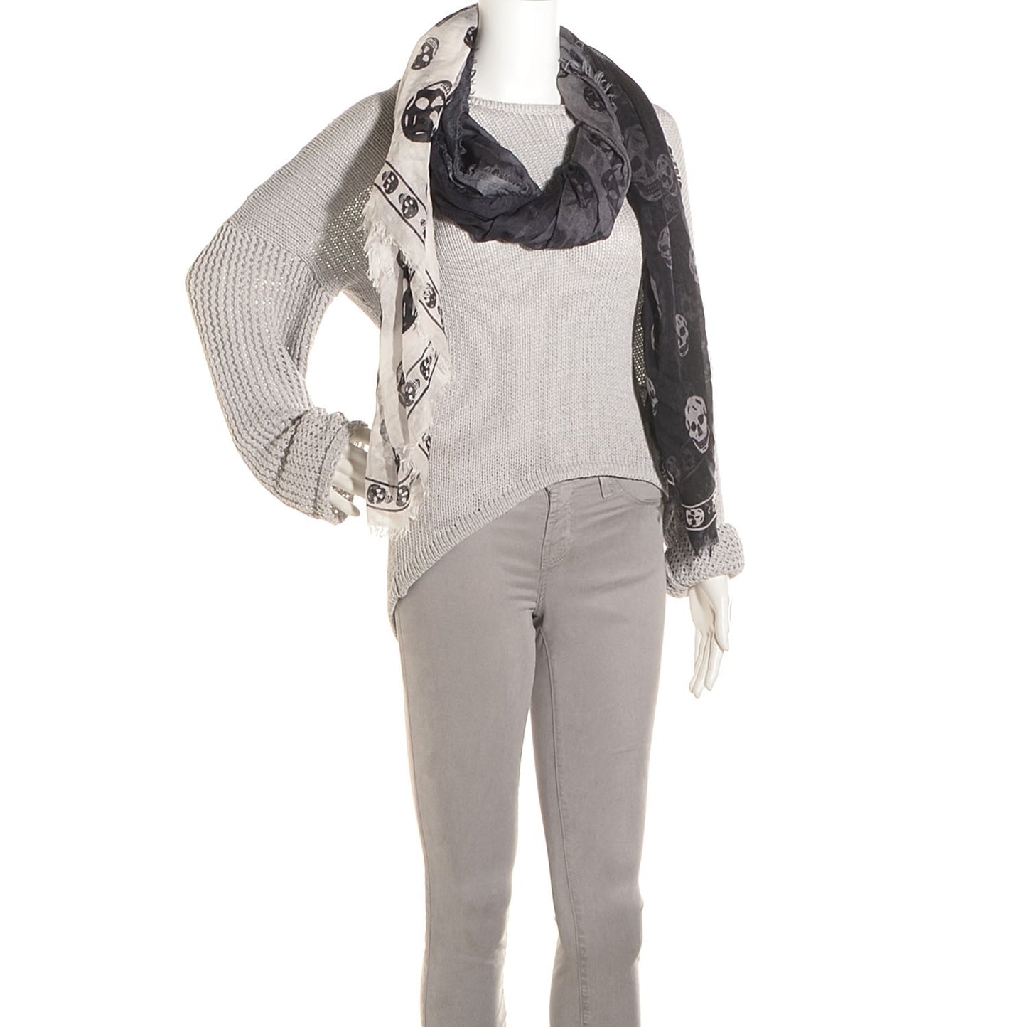 Silk Chiffon Degrade Skull Scarf Black White