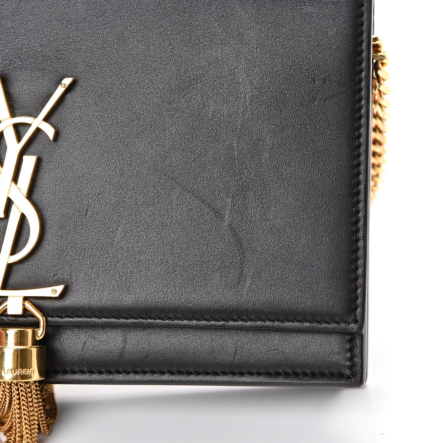 Smooth Calfskin Classic Monogram Kate Tassel Chain Wallet Black