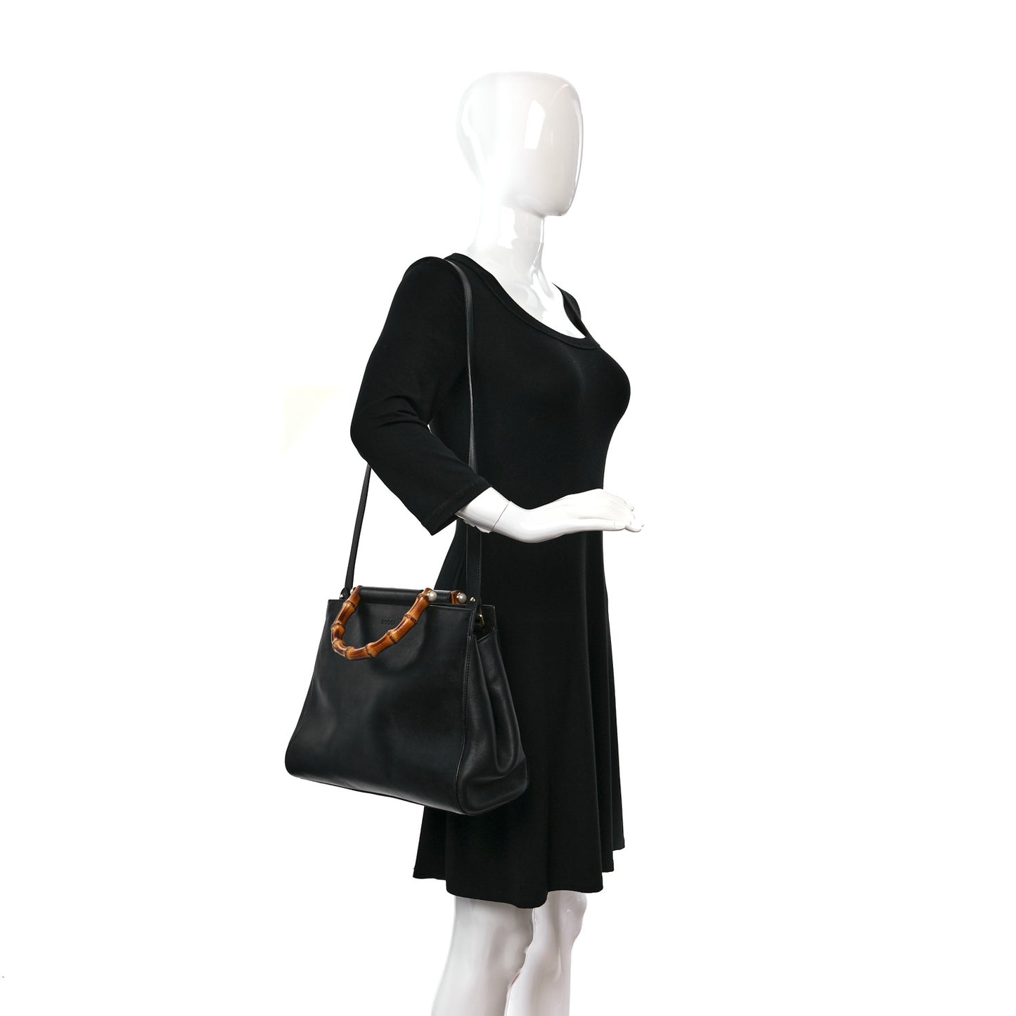 Nappa Bamboo Medium Nymphaea Top Handle Bag Black