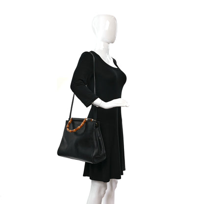 Gucci Nappa Bamboo Medium Nymphaea Top Handle Bag Black 2 of 13