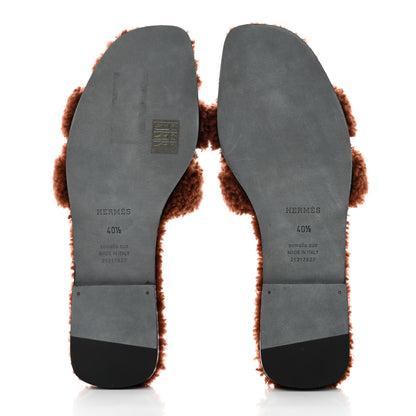 Hermes Woolskin Oran Sandals 40.5 Cognac 5 of 7