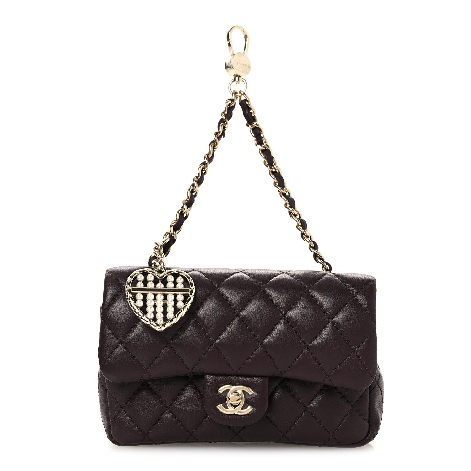 Chanel Lambskin Quilted Mini Flap Bag Charm With Hook Dark Brown 1 of 13