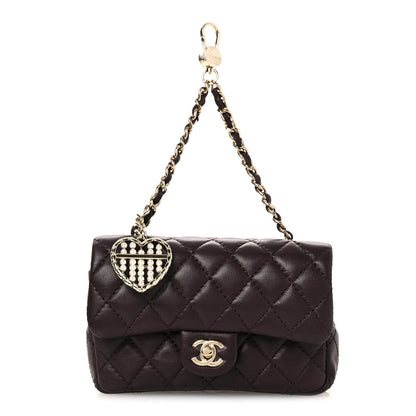 Chanel Lambskin Quilted Mini Flap Bag Charm With Hook Dark Brown 1 of 13
