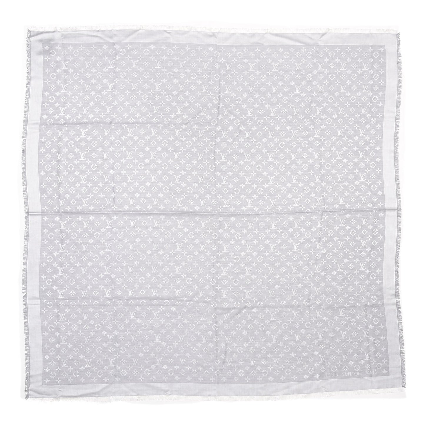 Wool Silk Monogram Denim Shawl Grey