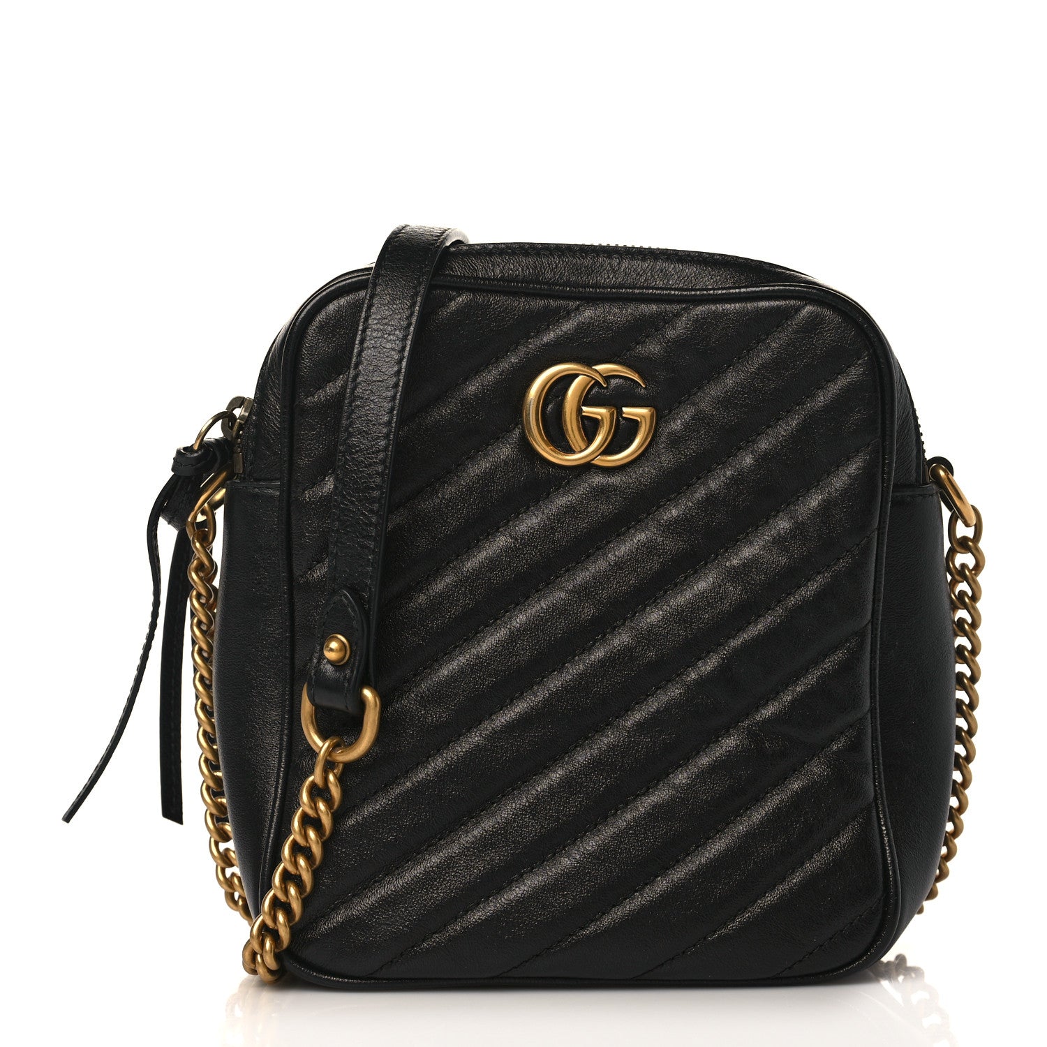 Gucci Azalea Calfskin Matelasse Diagonal Tall GG Marmont Crossbody Bag Black 1 of 10