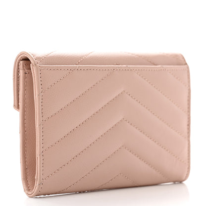 Saint Laurent Grain De Poudre Matelasse Chevron Small Monogram Envelope Wallet Pink 3 of 7