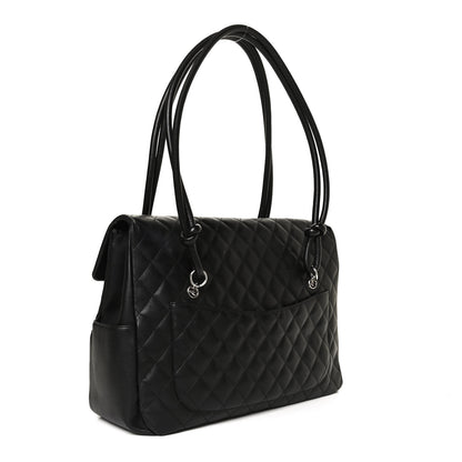 Chanel Calfskin Quilted Large Cambon Flap Black White 3 of 10