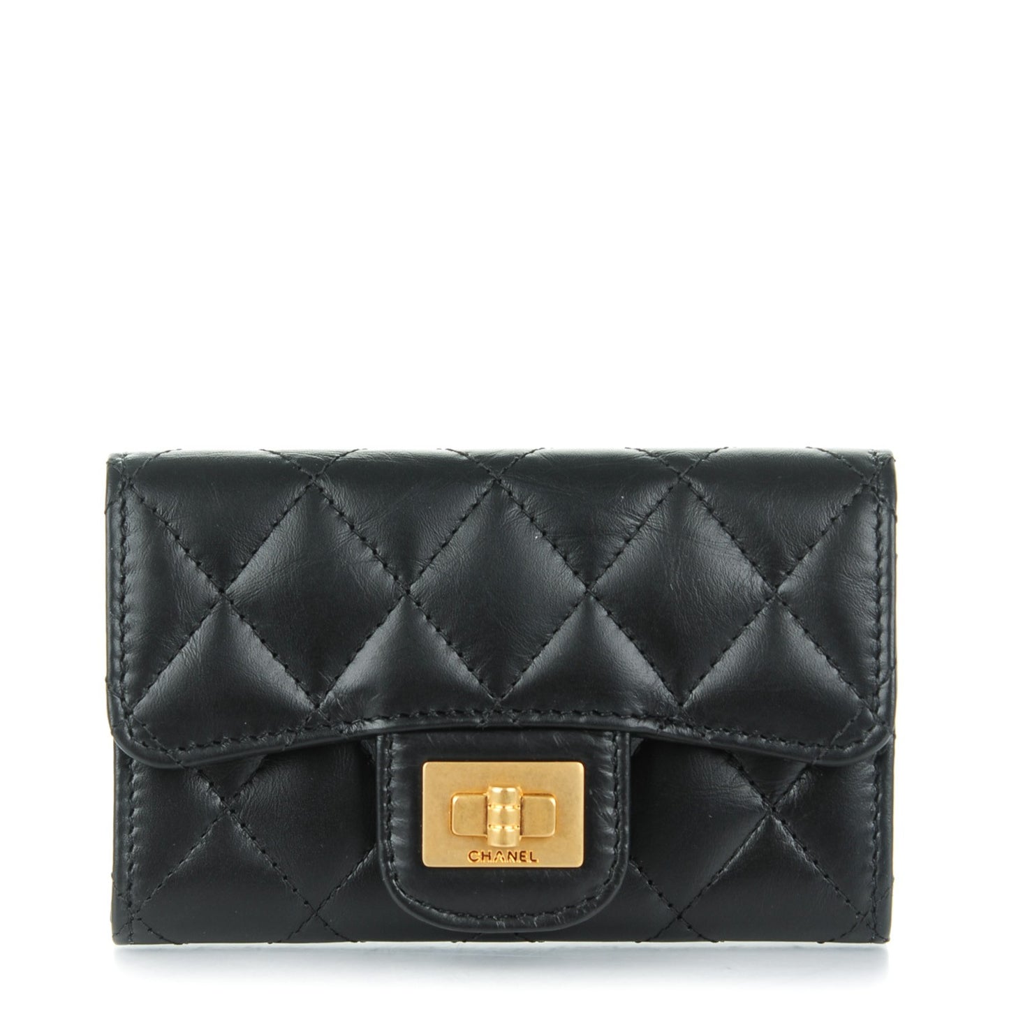 Aged Calfskin Quilted Reissue Flap Card Holder Black