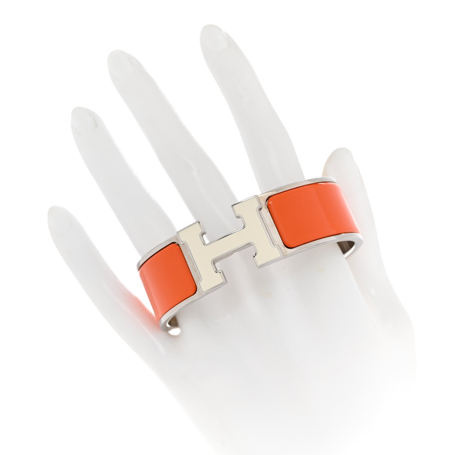 Hermes Enamel Wide Clic Clac H Bracelet GM Orange White 2 of 5