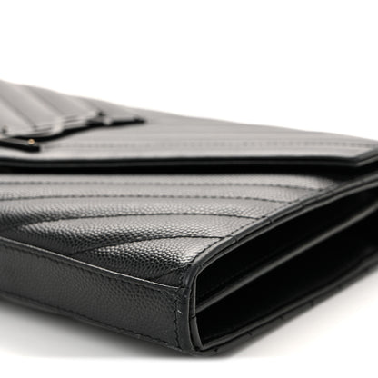 Saint Laurent Grain De Poudre Matelasse Chevron Monogram Monochrome Chain Wallet Black 9 of 9
