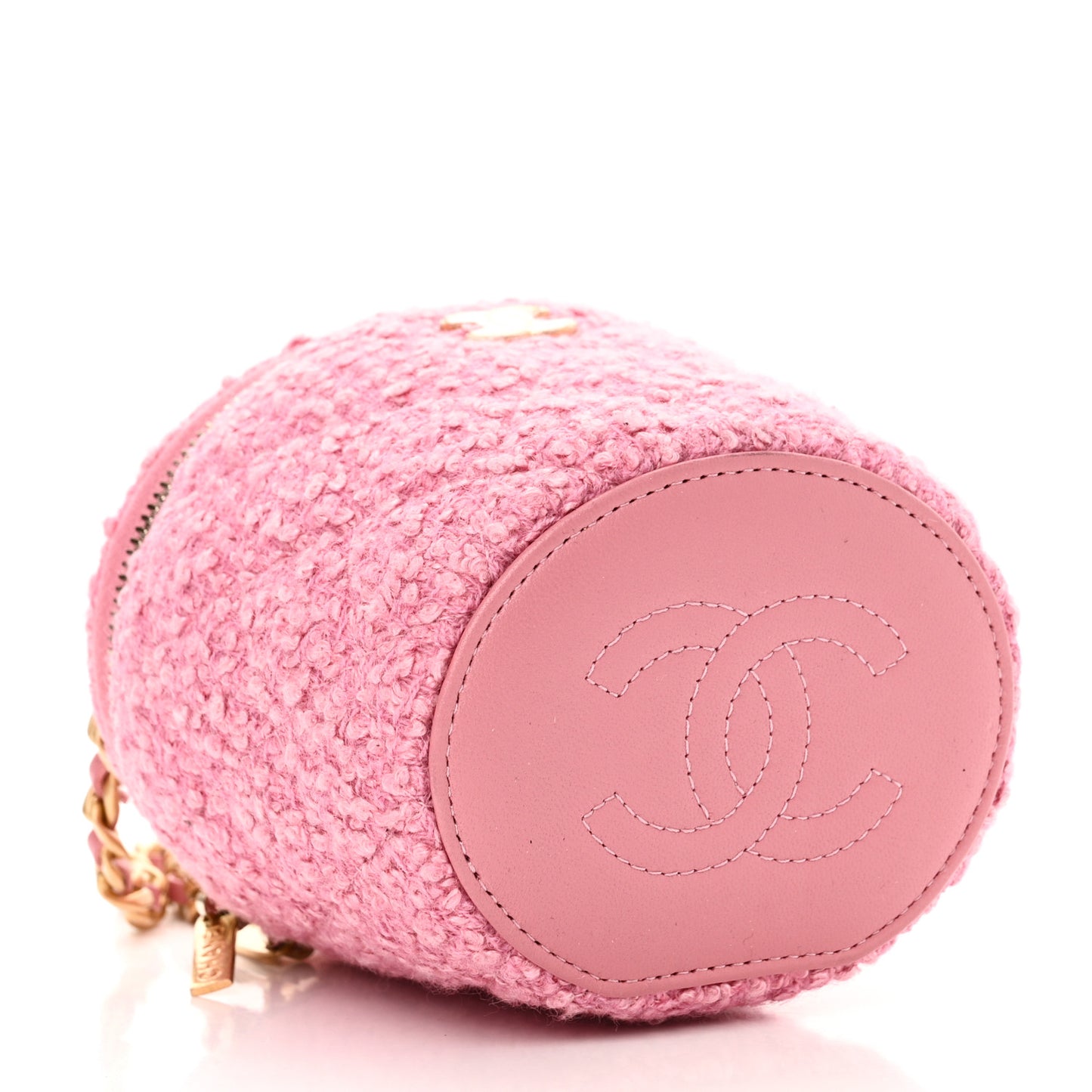 Tweed Quilted Afternoon Tea Top Handle Vanity Case With Chain Pink