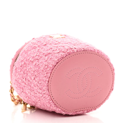 Chanel Tweed Quilted Afternoon Tea Top Handle Vanity Case With Chain Pink 4 of 11