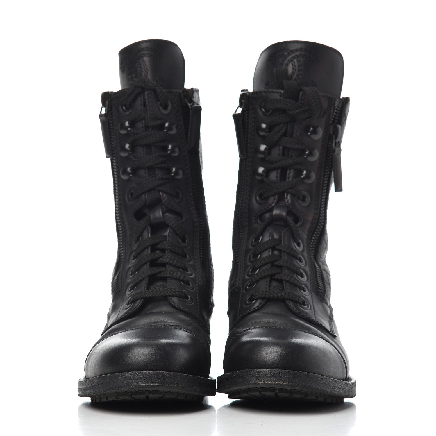 Chanel Calfskin Quilted Cap Toe Combat Boots 36 Black 2 of 17