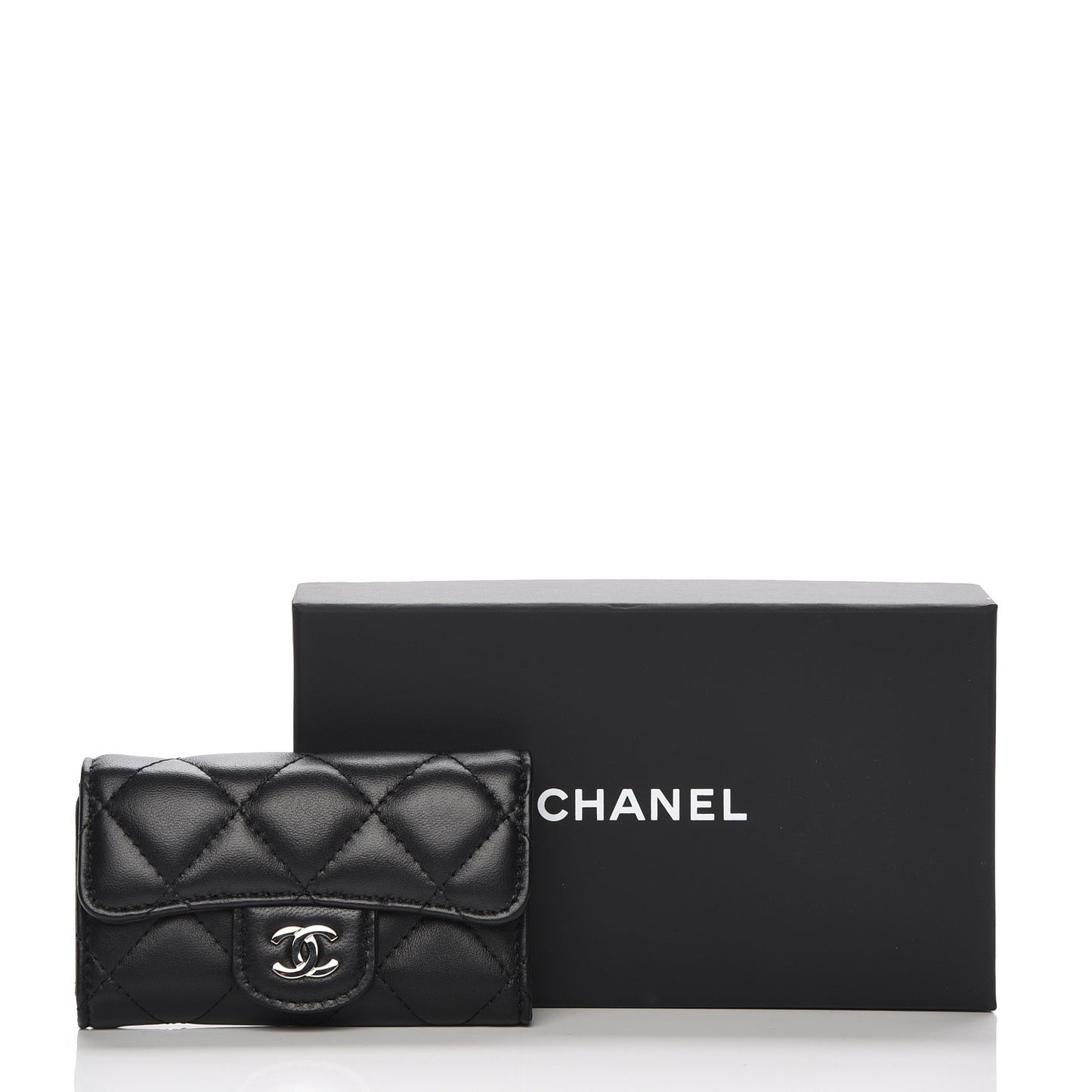 Lambskin Quilted 6 Key Holder Black