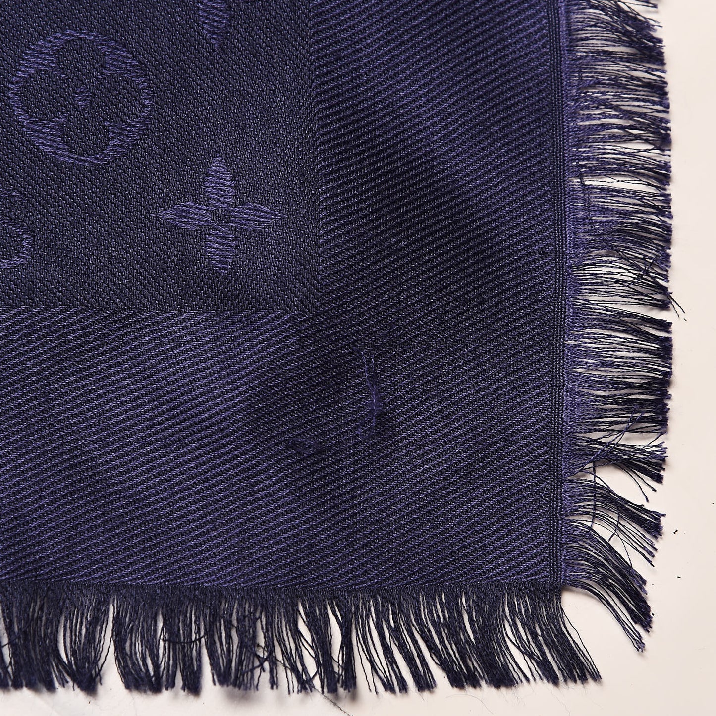 Silk Wool Monogram Shawl Night Blue