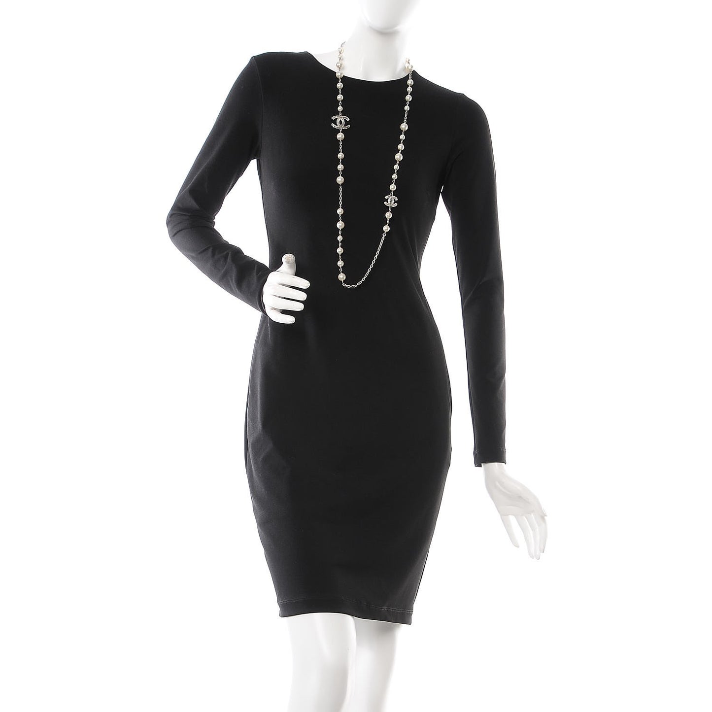 Pearl Baguette Crystal CC Long Necklace Silver