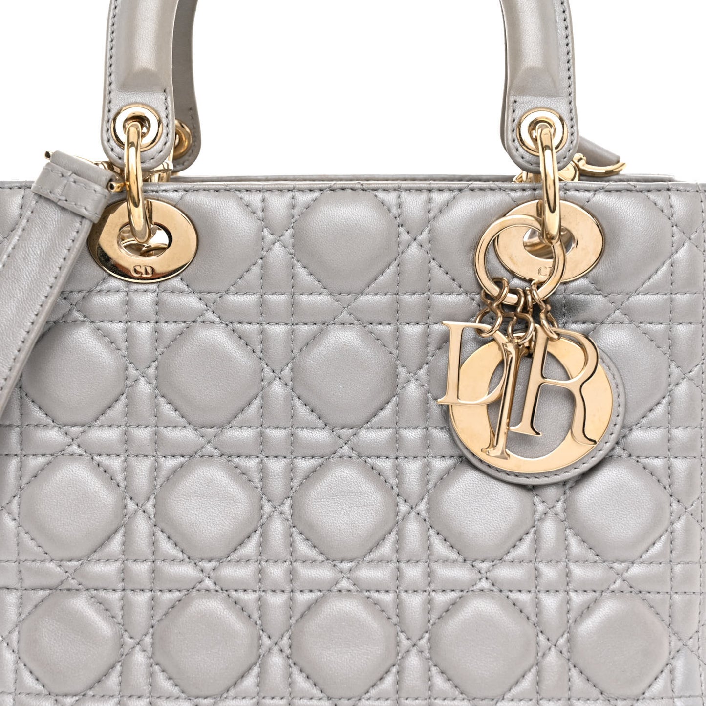 Pearly Lambskin Cannage Medium Lady Dior Grey