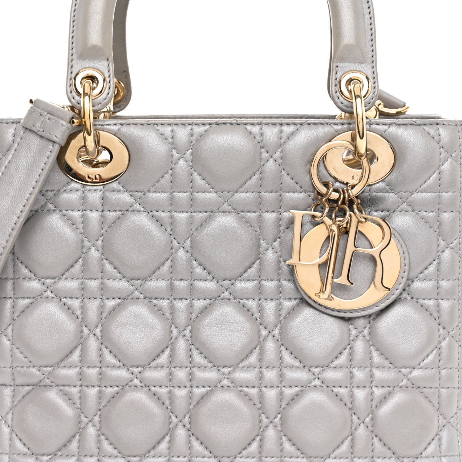 Christian Dior Pearly Lambskin Cannage Medium Lady Dior Grey 7 of 10