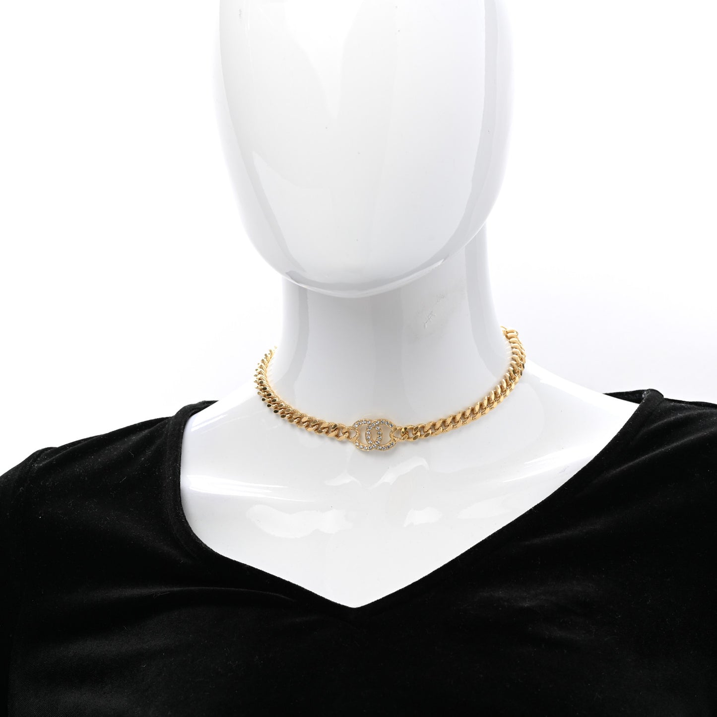 Crystal Chain Link CC Choker Necklace Gold