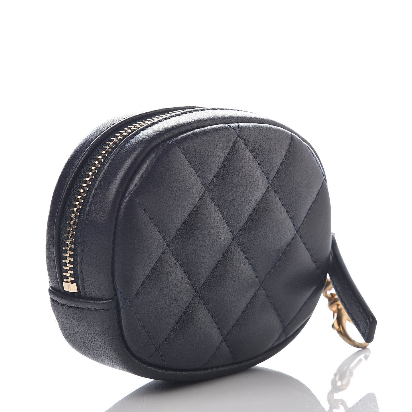 Lambskin Quilted Zip Around Classic Coin Purse Navy Blue