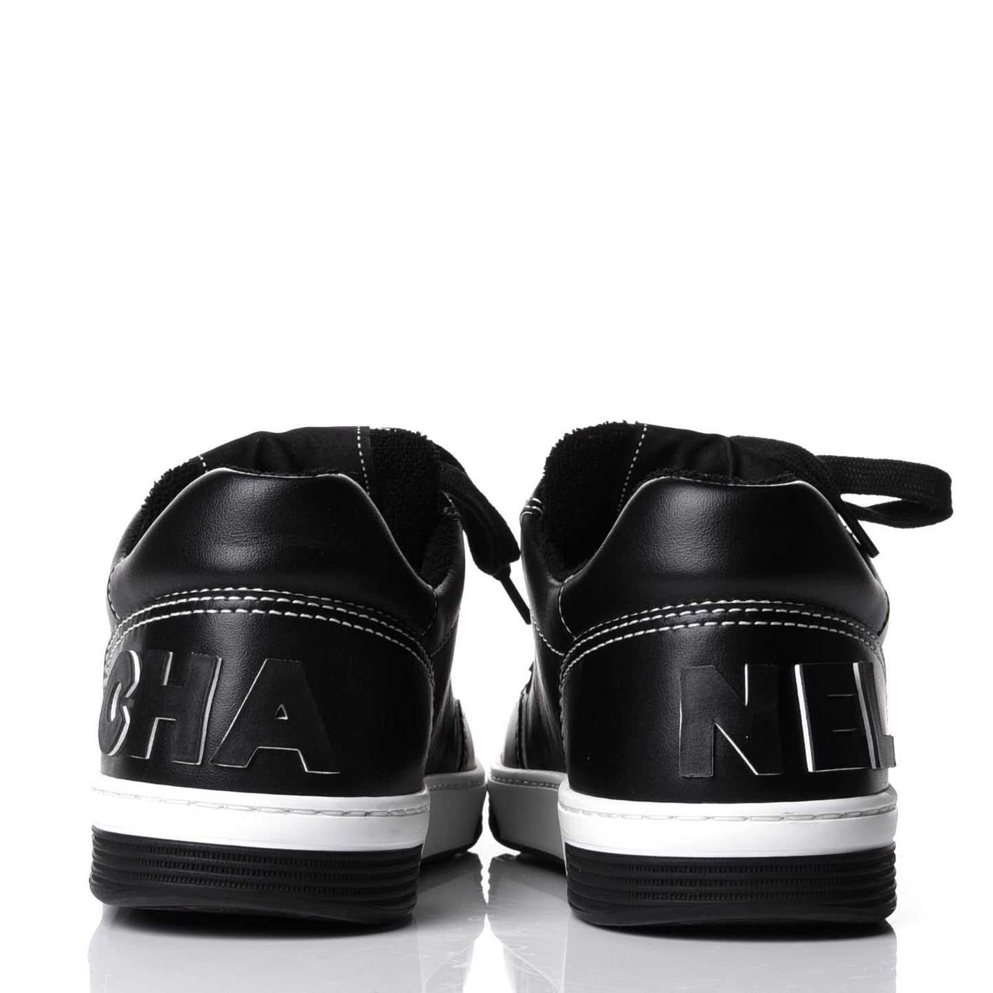 Calfskin Womens Logo Sneakers 37 Black White