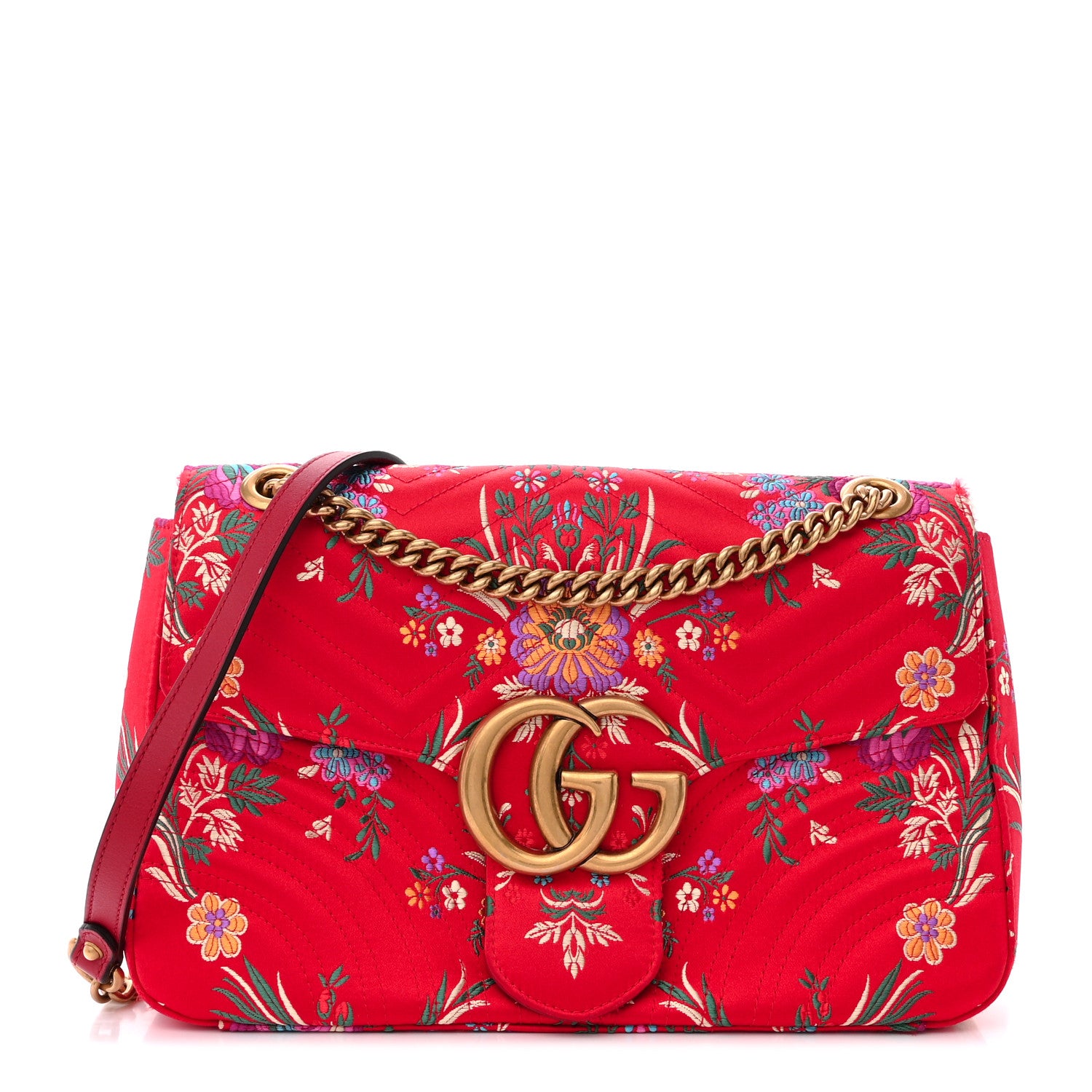 Gucci Jacquard Matelasse Floral Medium GG Marmont Shoulder Bag Red 1 of 15