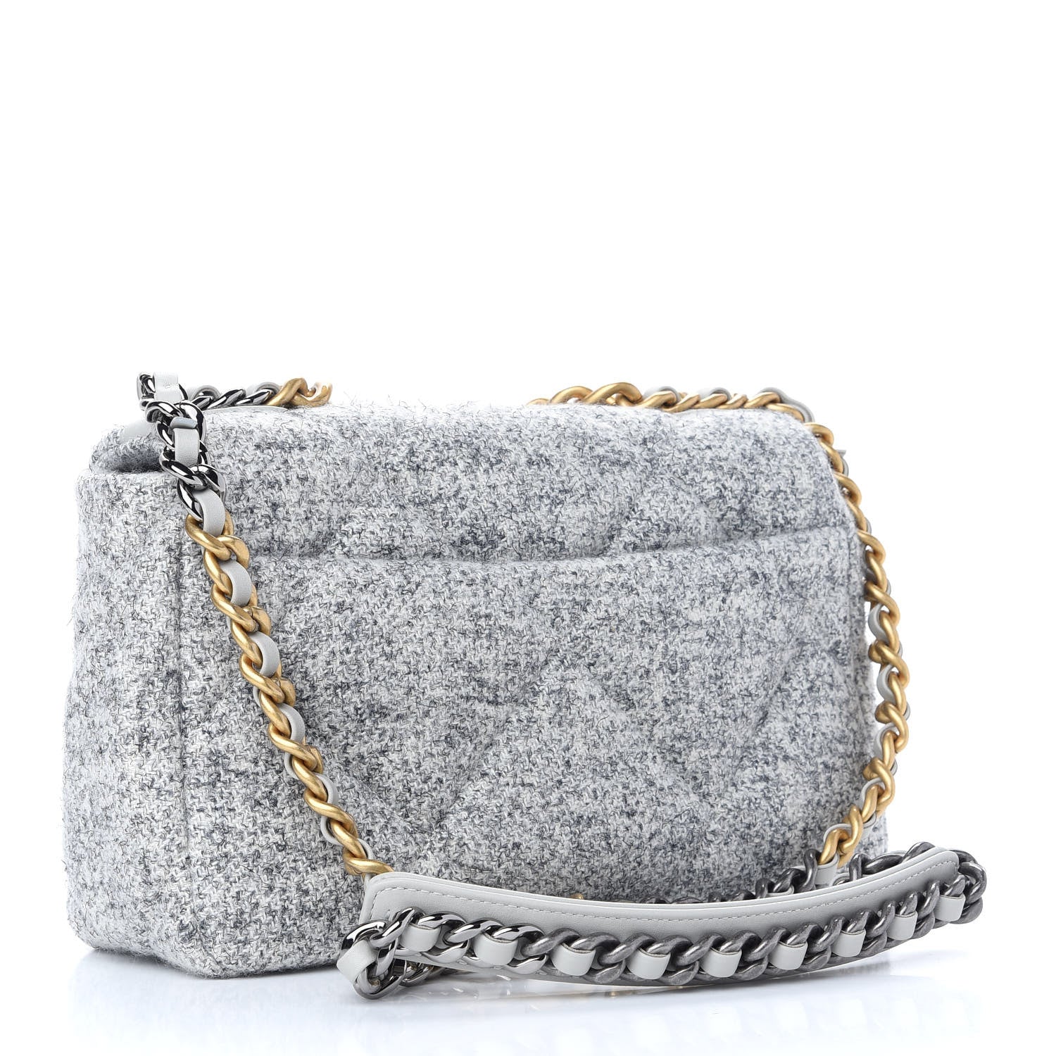 Chanel Tweed Quilted Medium Chanel 19 Flap Grey Ecru 3 of 9