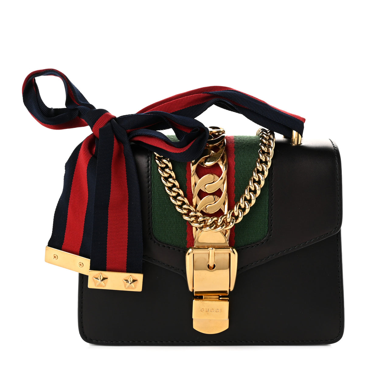 Calfskin Mini Sylvie Chain Shoulder Bag Black