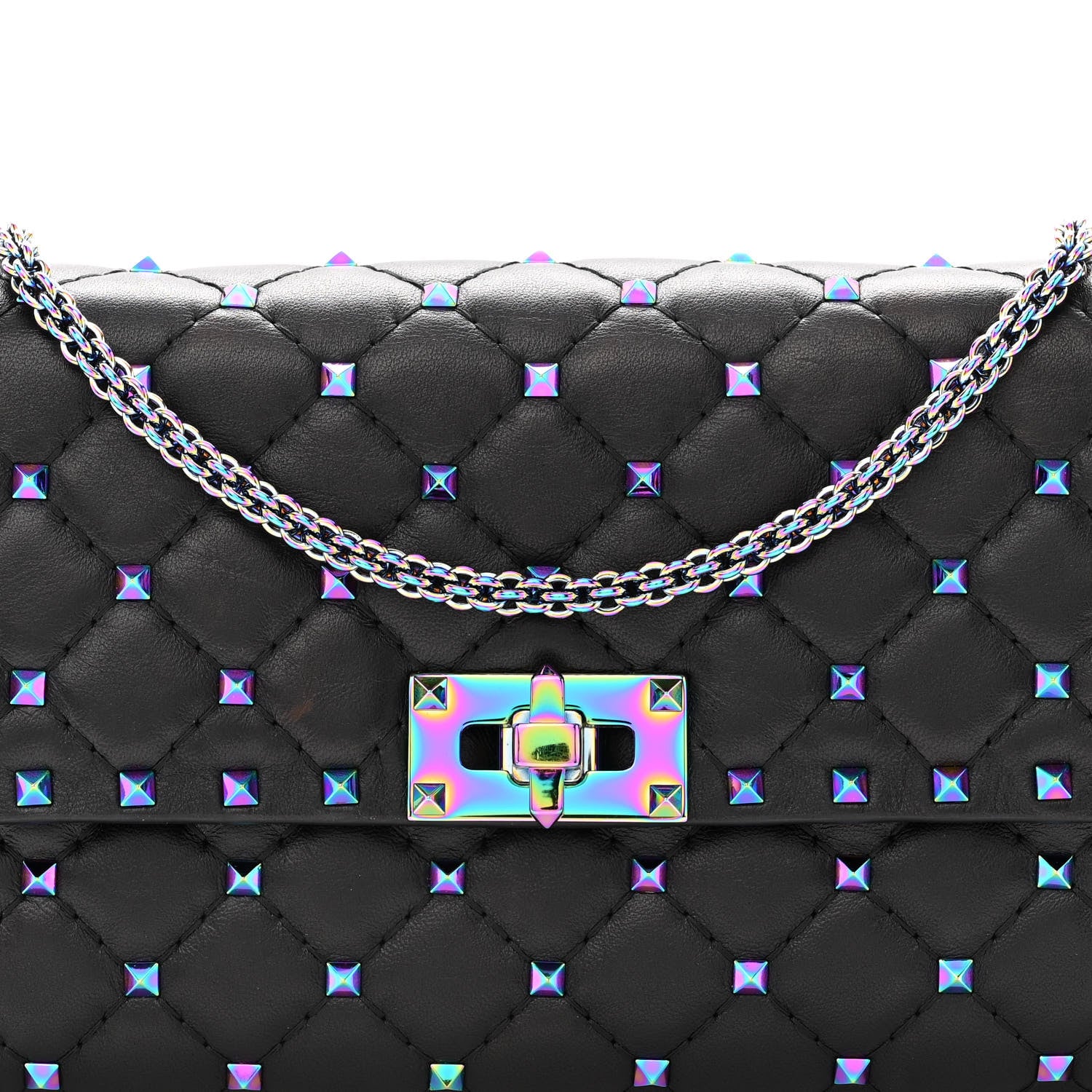 Valentino Garavani Lambskin Oil Slick Rockstud Spike Wallet on Chain Black 7 of 10