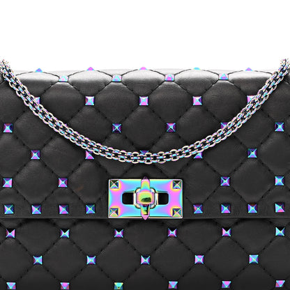 Valentino Garavani Lambskin Oil Slick Rockstud Spike Wallet on Chain Black 7 of 10