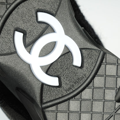 Chanel Suede Tweed Goatskin CC Sneakers 34.5 Black 6 of 8