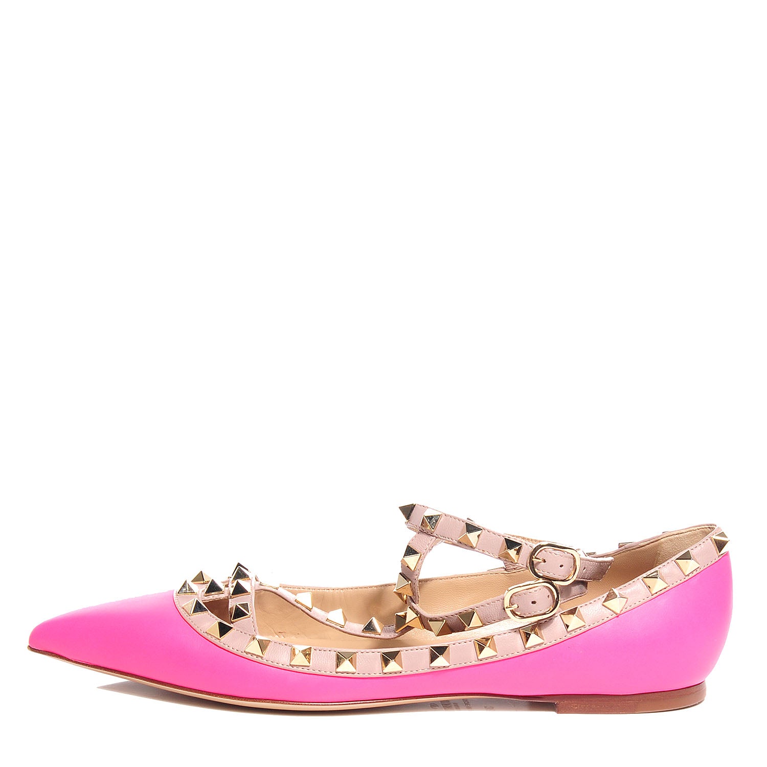 Valentino Garavani Calfskin Nappa Rockstud Cage Ballerina Flats 38 Fuxia Fluo Poudre 1 of 8