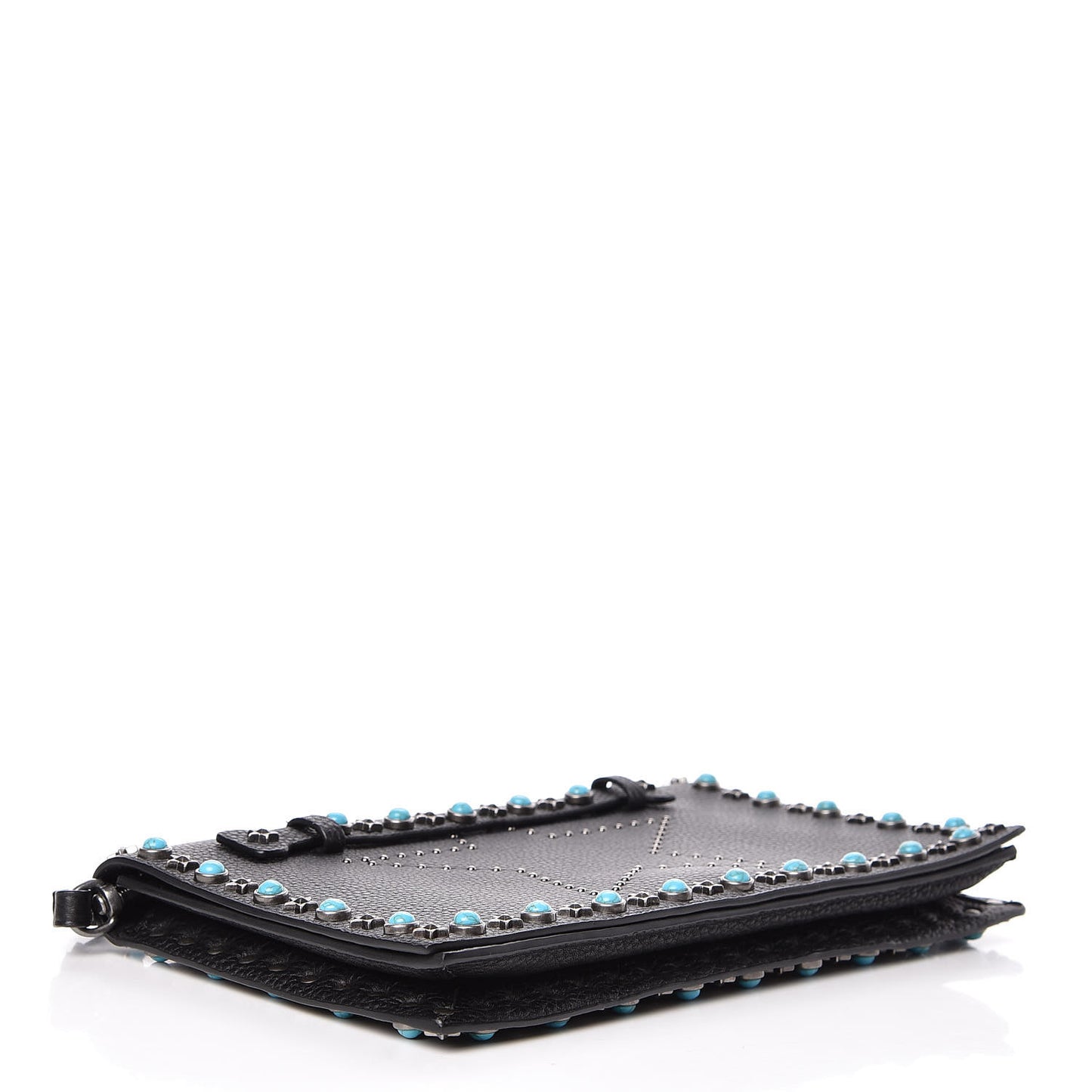 Pebbled Calfskin Star Rockstud Rolling Wristlet Clutch Black