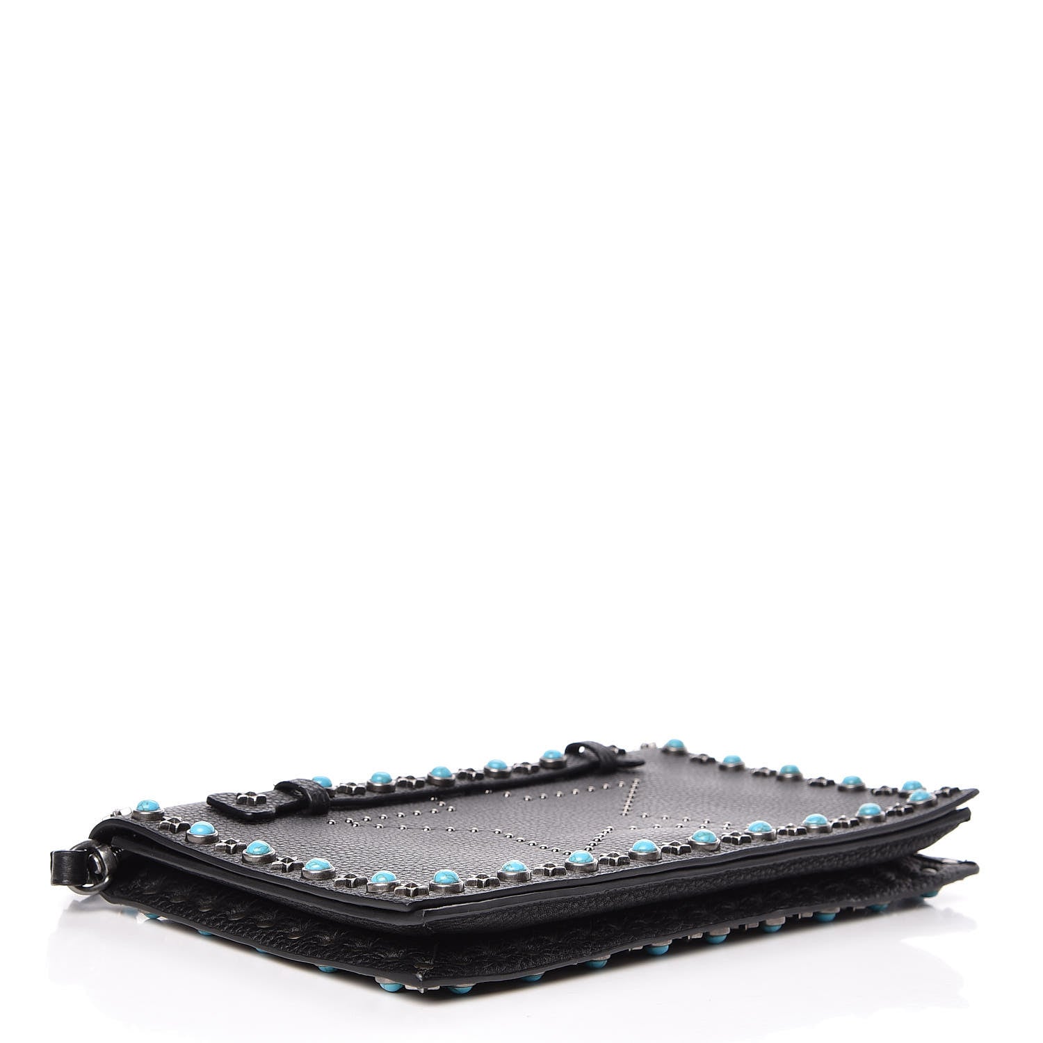 Valentino Garavani Pebbled Calfskin Star Rockstud Rolling Wristlet Clutch Black 4 of 9