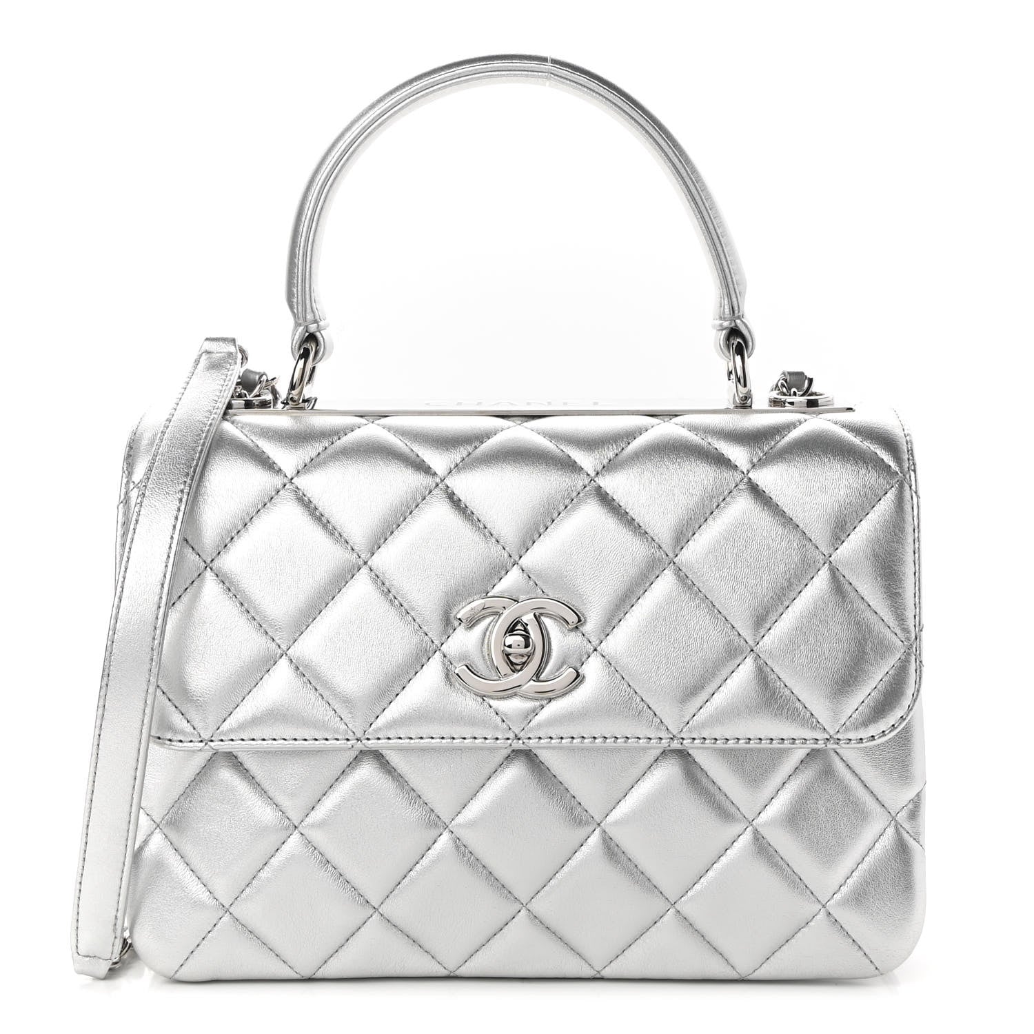 Chanel Metallic Lambskin Quilted Small Trendy CC Flap Dual Handle Bag Silver 1 of 10