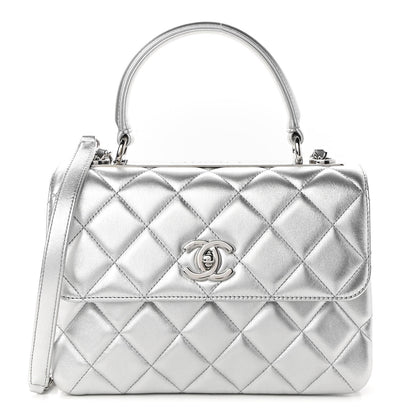 Chanel Metallic Lambskin Quilted Small Trendy CC Flap Dual Handle Bag Silver 1 of 10