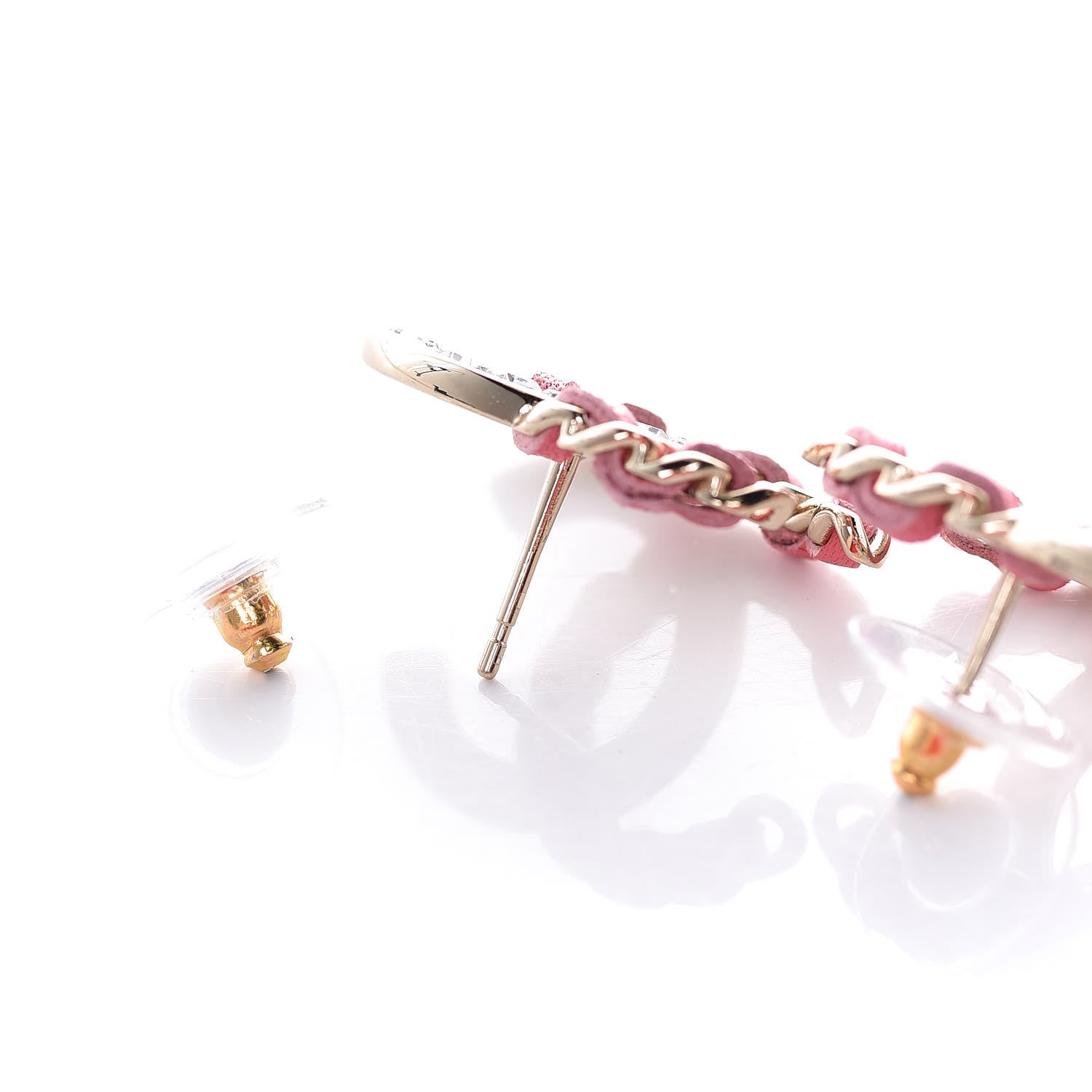 Chanel Crystal Baguette Lambskin Large CC Earrings Gold Pink 4 of 6